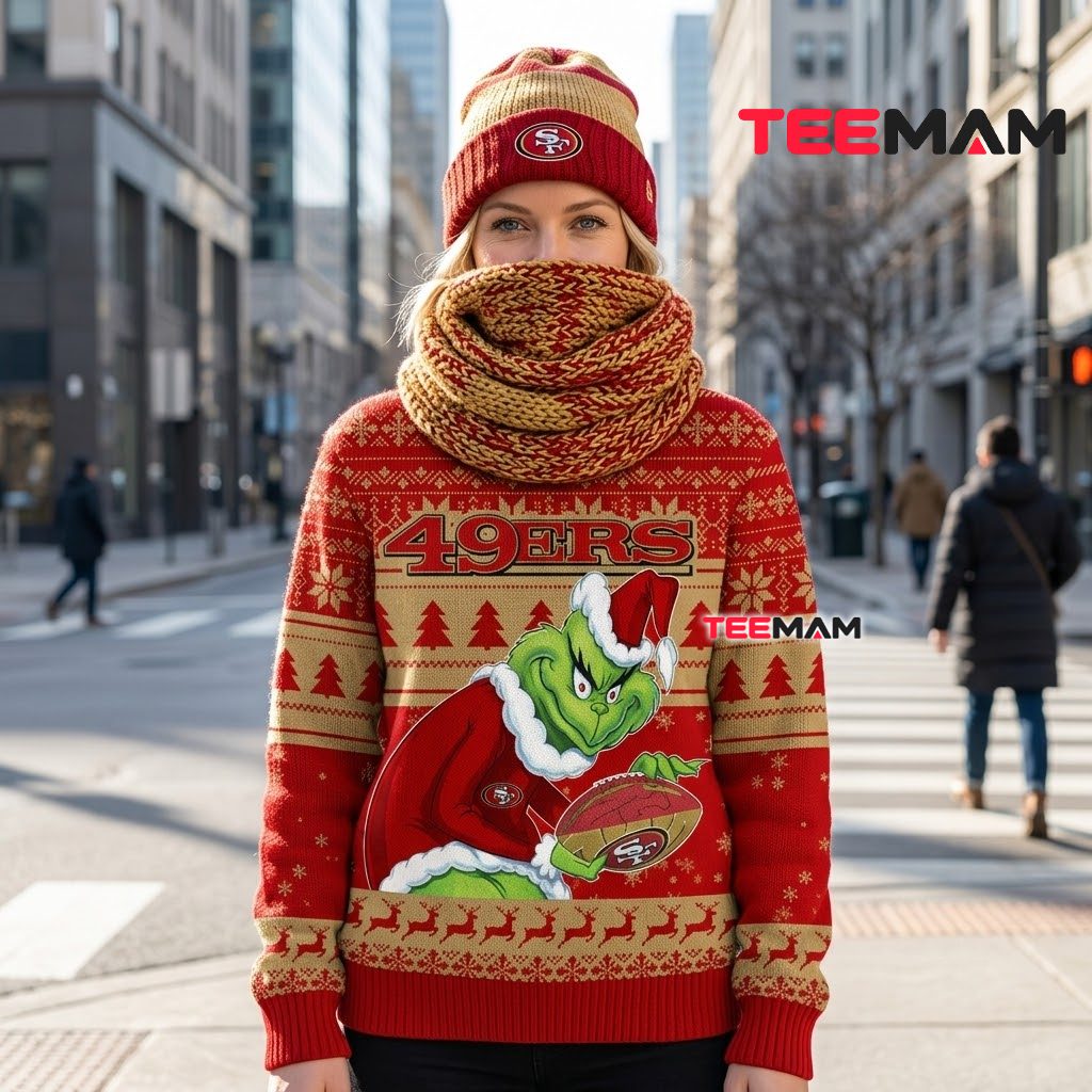 San Francisco 49ers Ugly Christmas Sweater Grinch Santa Suit Design Back San Francisco 49ers Ugly Christmas Sweater Grinch Santa Suit Design Back