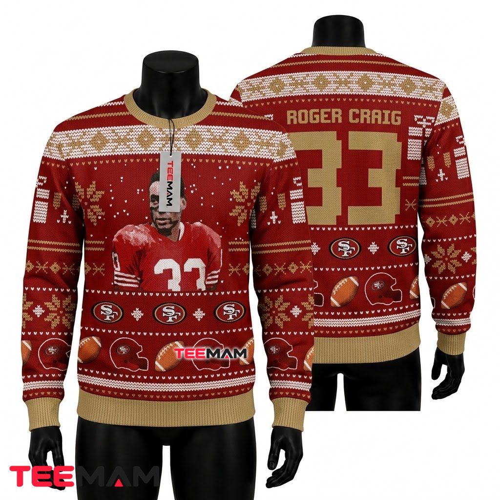 San Francisco 49ers Ugly Christmas Sweater Roger Craig Portrait Design Front