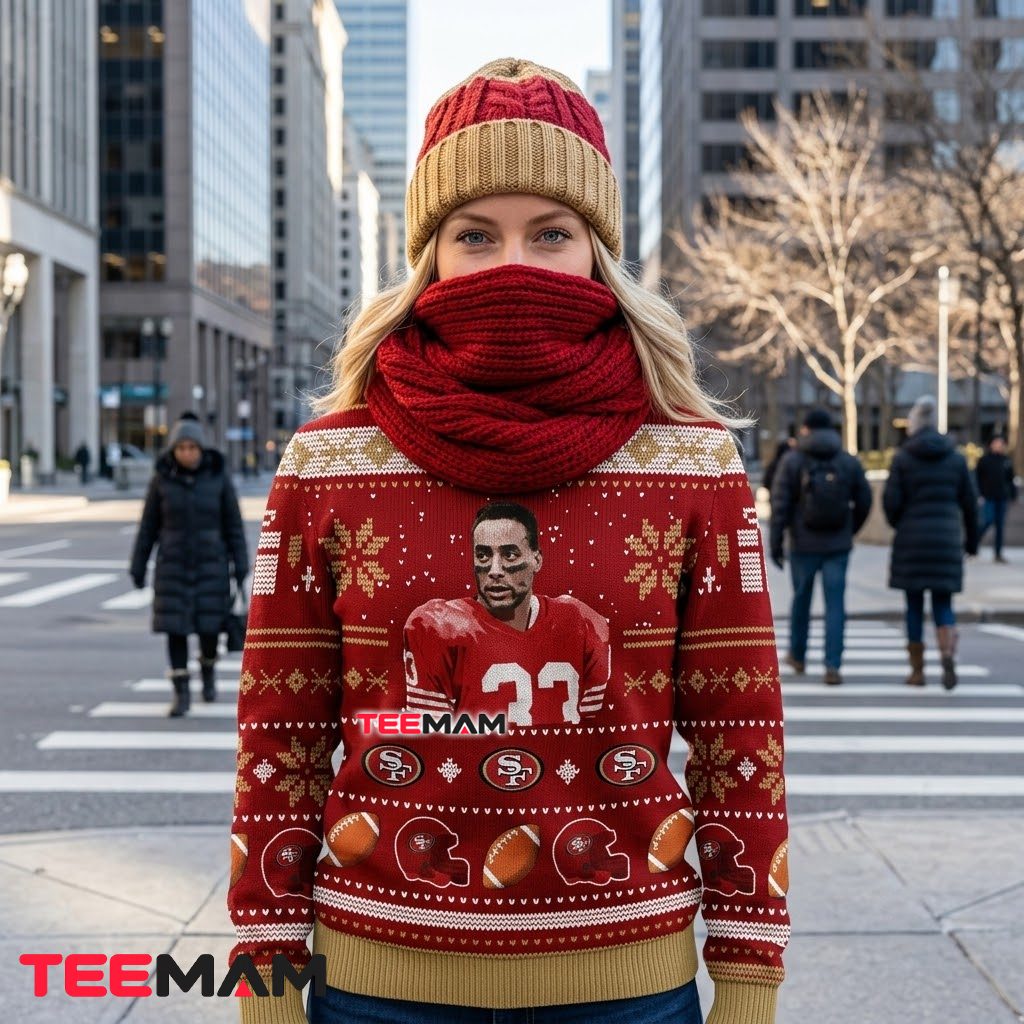 San Francisco 49ers Ugly Christmas Sweater Roger Craig Portrait Design Back San Francisco 49ers Ugly Christmas Sweater Roger Craig Portrait Design Back