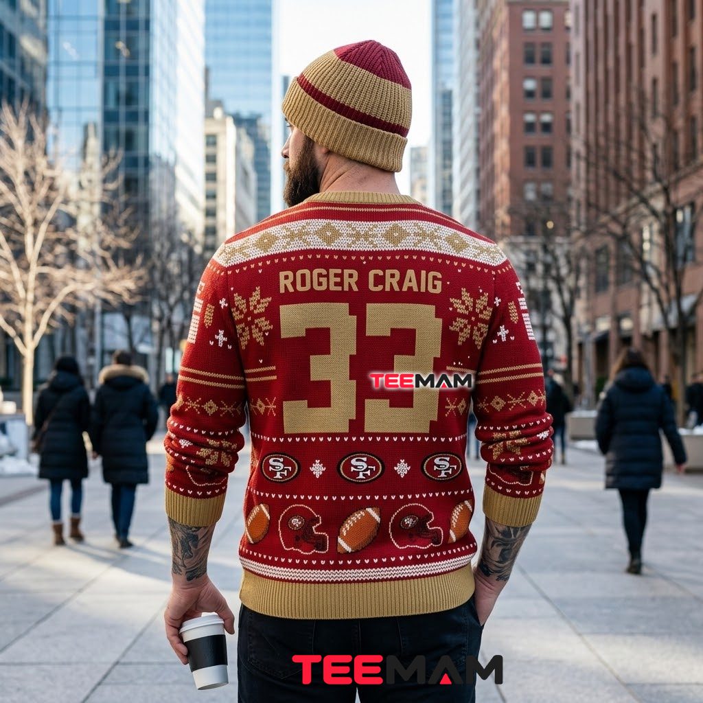 San Francisco 49ers Ugly Christmas Sweater Roger Craig Portrait Design Version 3 San Francisco 49ers Ugly Christmas Sweater Roger Craig Portrait Design Version 3