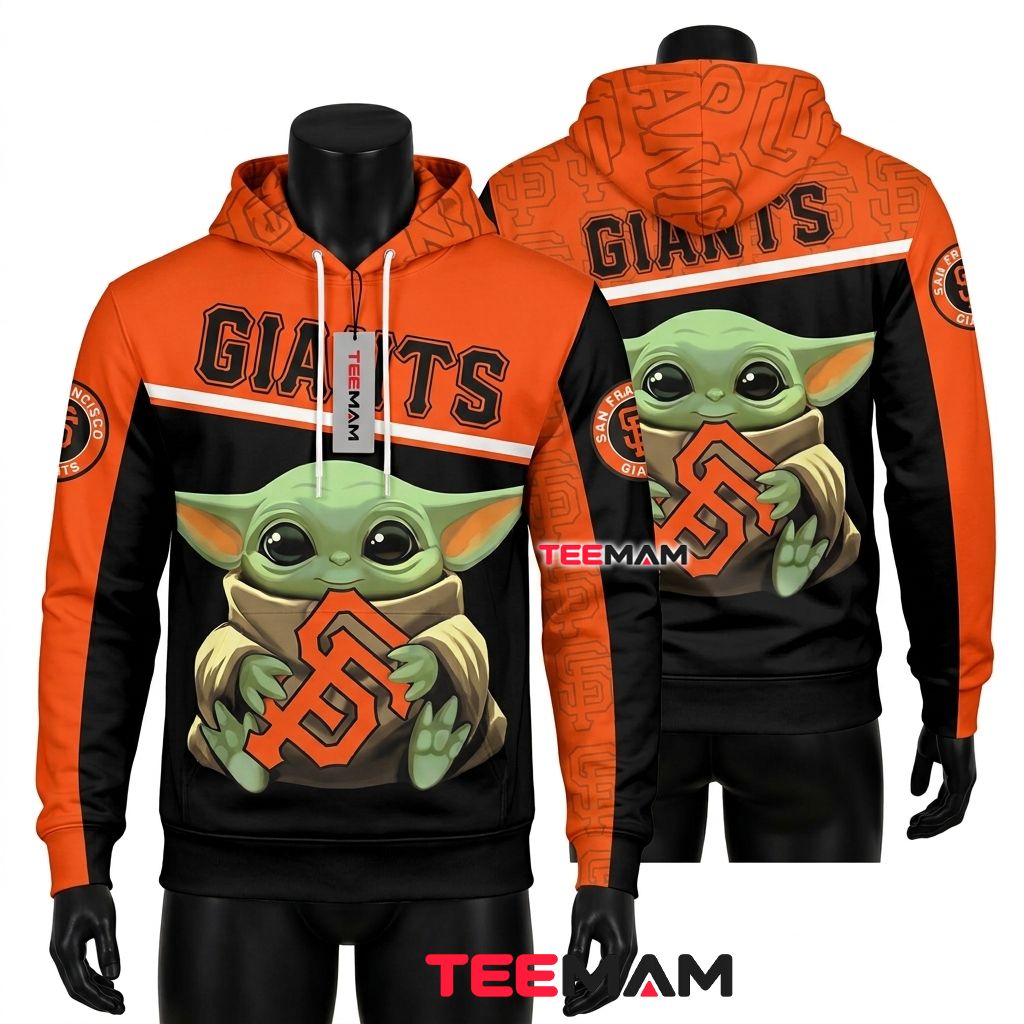 San Francisco Giants 3D Hoodie Baby Yoda Hugging Logo Front