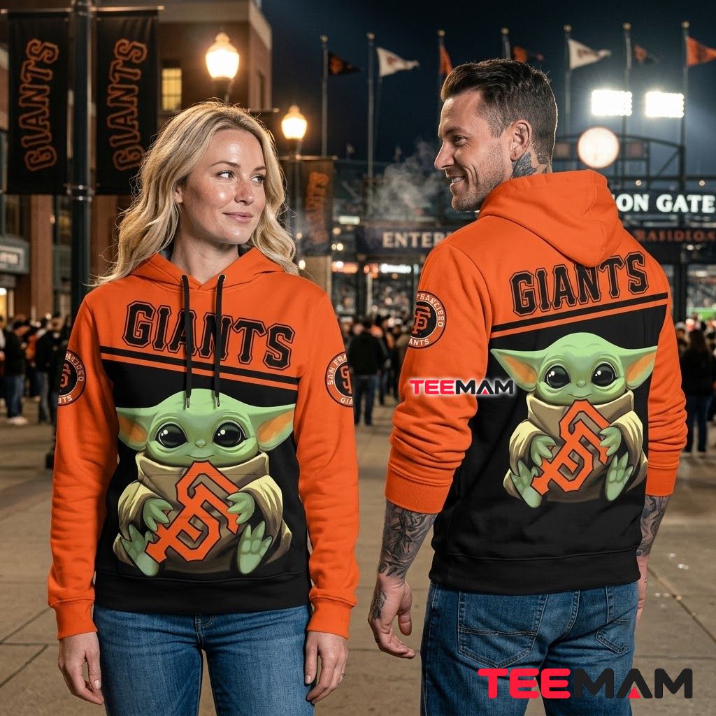 San Francisco Giants 3D Hoodie Baby Yoda Hugging Logo Back San Francisco Giants 3D Hoodie Baby Yoda Hugging Logo Back