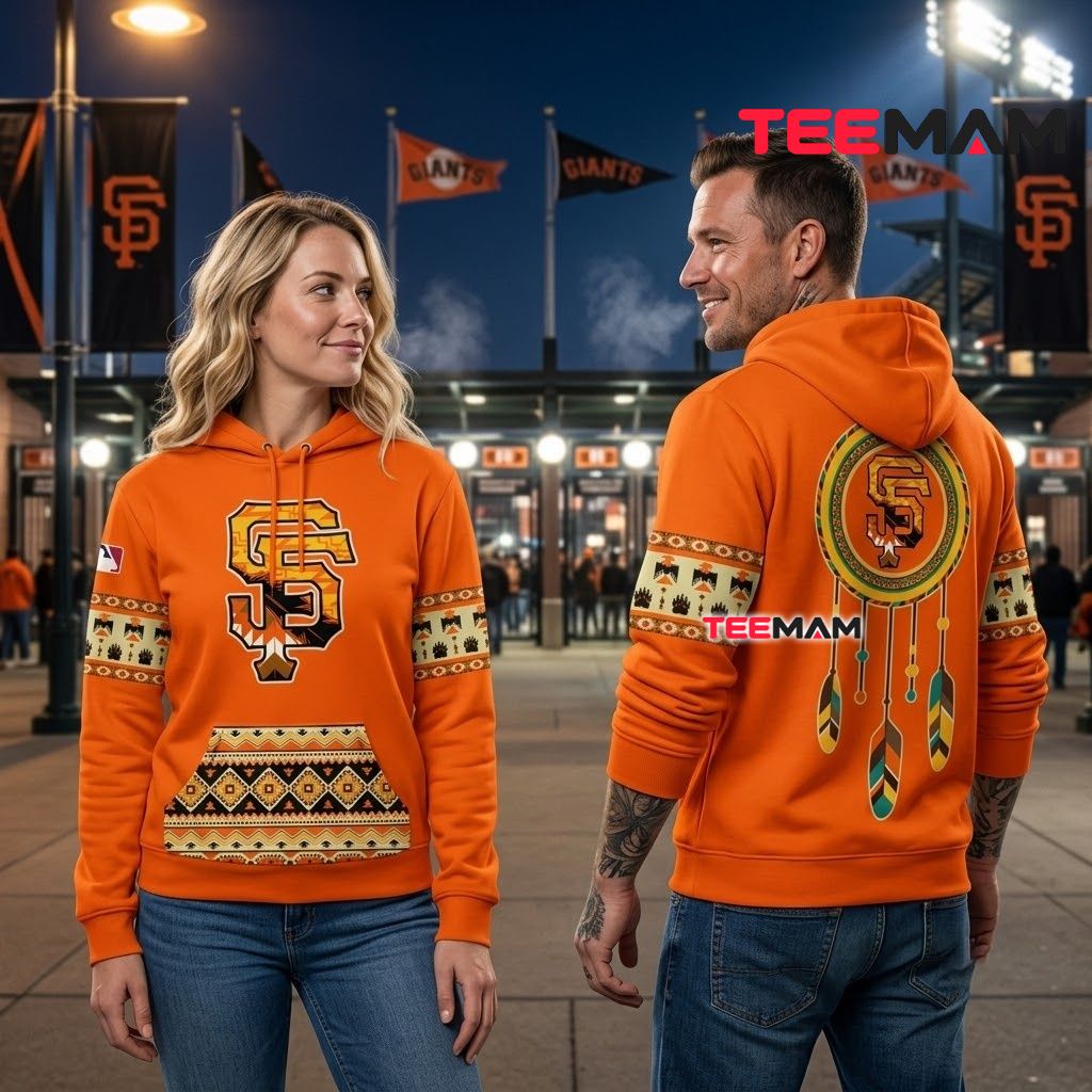 San Francisco Giants 3D Hoodie Dreamcatcher Aztec Orange Back San Francisco Giants 3D Hoodie Dreamcatcher Aztec Orange Back