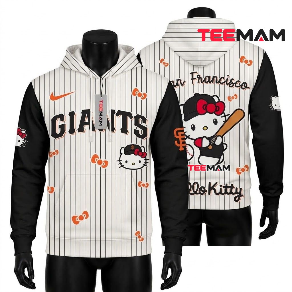 San Francisco Giants 3D Hoodie Hello Kitty Baseball Pinstripe Front