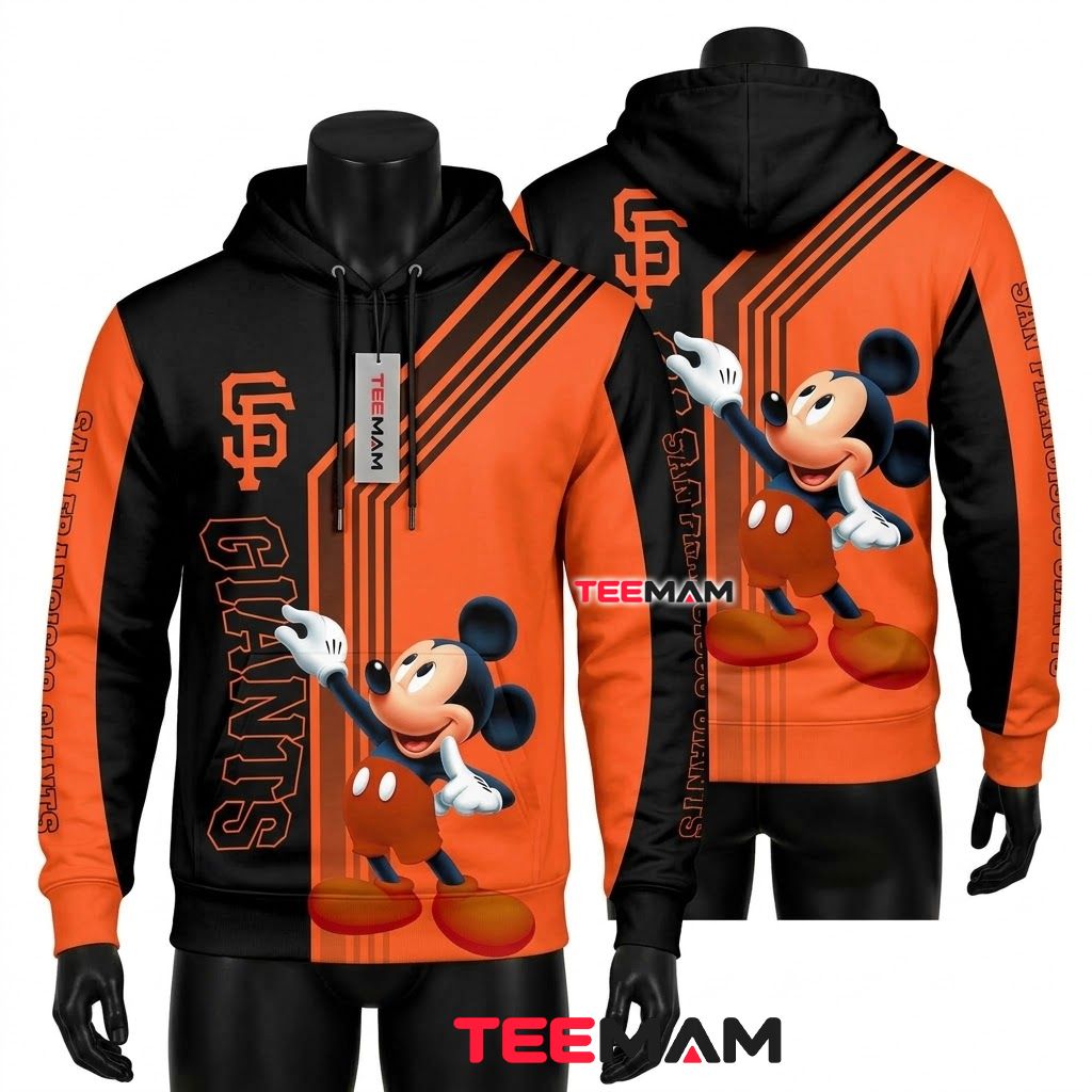 San Francisco Giants 3D Hoodie Mickey Mouse Diagonal Stripe Front