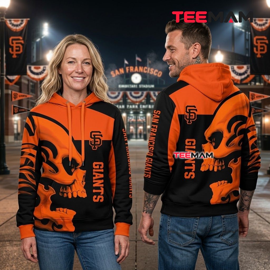 San Francisco Giants 3D Hoodie Skull Split Orange Black Back San Francisco Giants 3D Hoodie Skull Split Orange Black Back