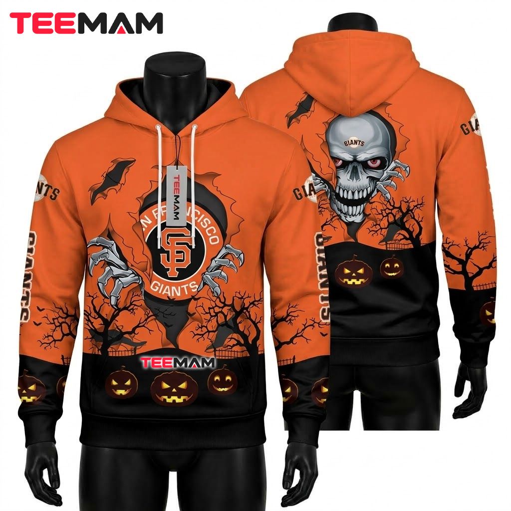 San Francisco Giants All Over Print 3D Hoodie Halloween Skull Pumpkin Front