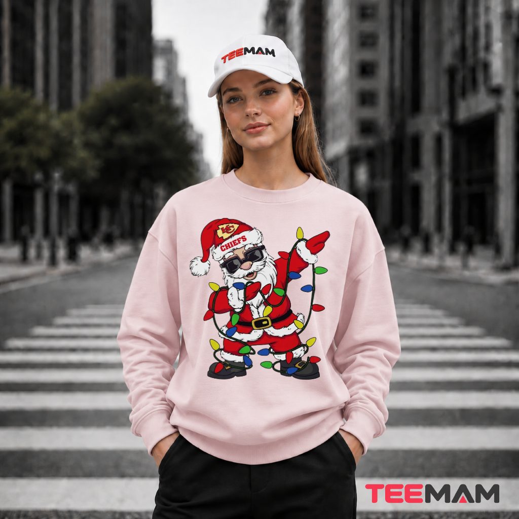 Santa Claus Kansas City Chiefs Lights Long Sleeve Santa Claus Kansas City Chiefs Lights Long Sleeve