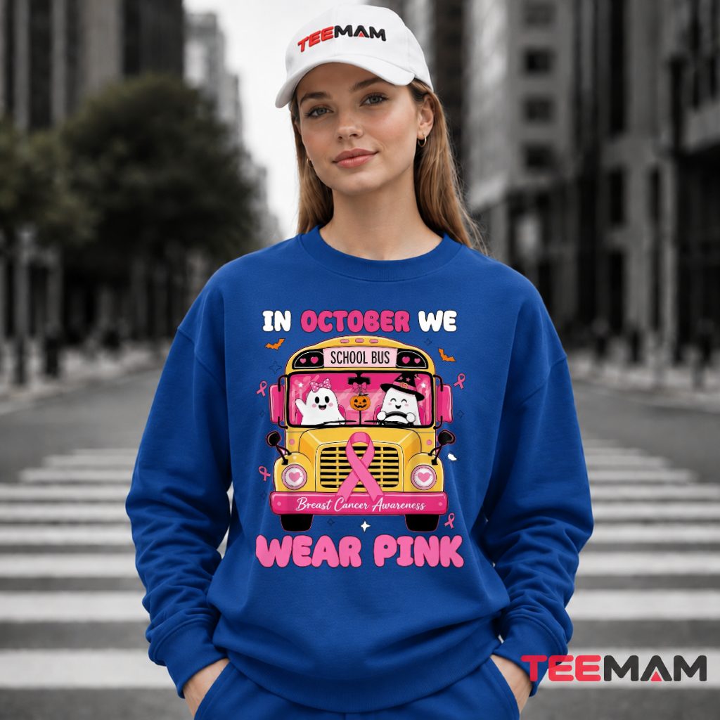 School Bus Ghosts Pumpkin October Pink Long Sleeve School Bus Ghosts Pumpkin October Pink Long Sleeve