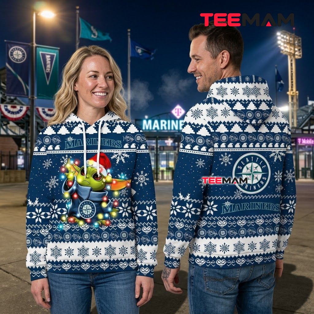 Seattle Mariners 3D Hoodie Baby Yoda Christmas Lights Back Seattle Mariners 3D Hoodie Baby Yoda Christmas Lights Back