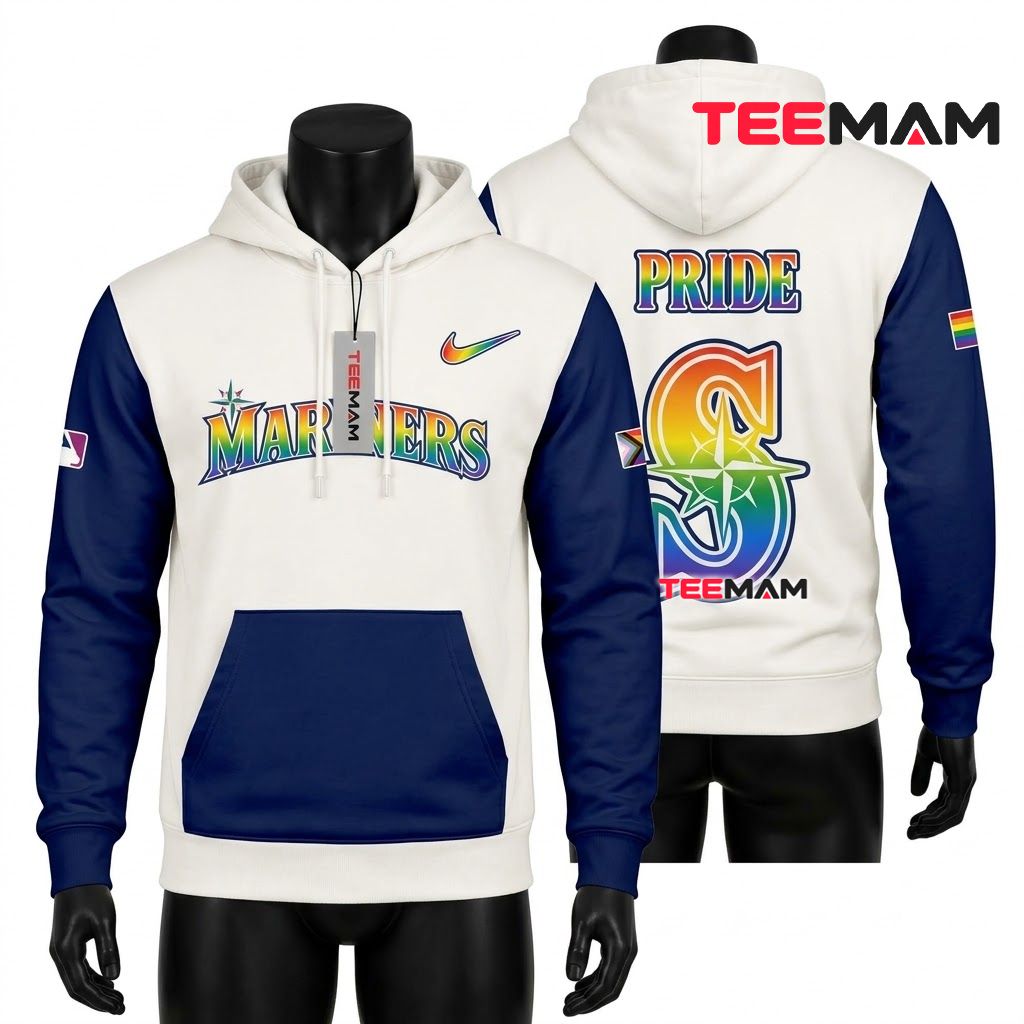 Seattle Mariners 3D Hoodie Celebrate Pride Rainbow Logo Front