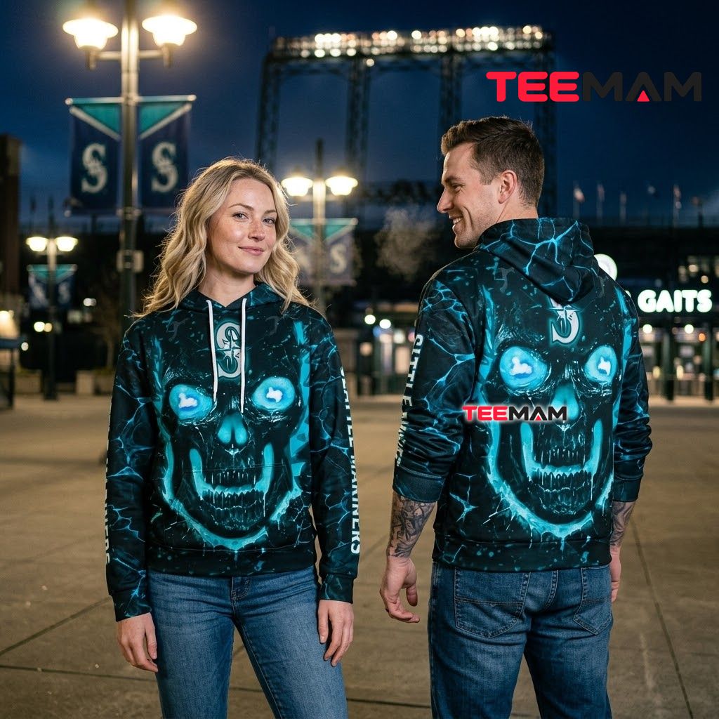 Seattle Mariners 3D Hoodie Cracked Ice Skull Back Seattle Mariners 3D Hoodie Cracked Ice Skull Back