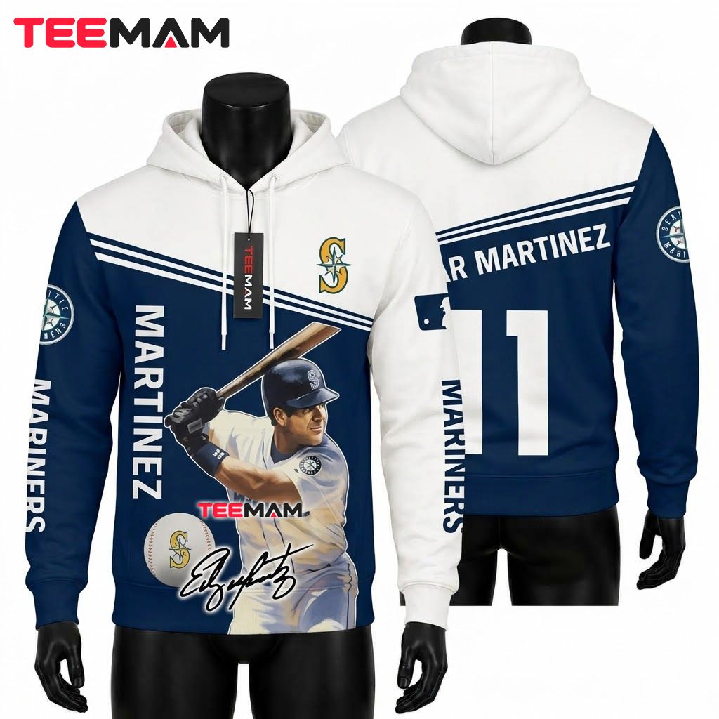 Seattle Mariners 3D Hoodie Number 11 Edgar Martinez Front