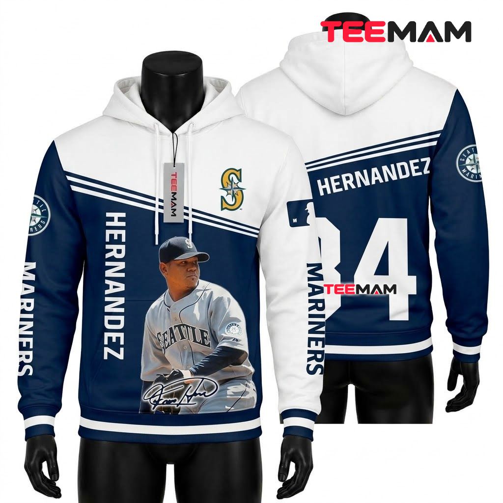 Seattle Mariners 3D Hoodie Number 34 Felix Hernandez Front
