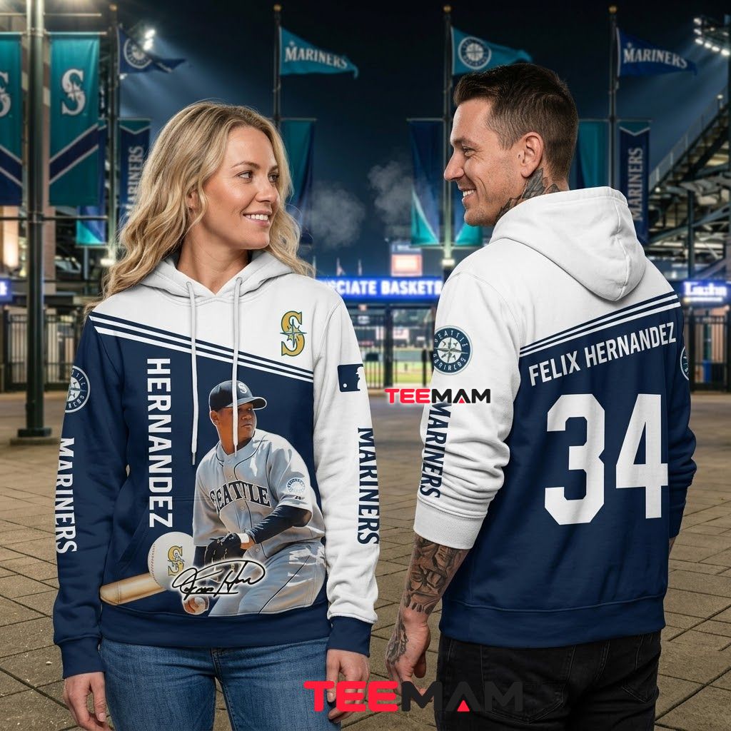 Seattle Mariners 3D Hoodie Number 34 Felix Hernandez Back Seattle Mariners 3D Hoodie Number 34 Felix Hernandez Back