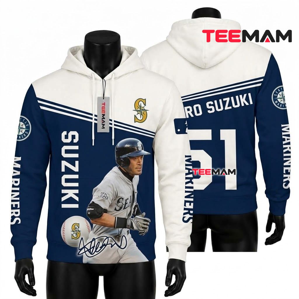 Seattle Mariners 3D Hoodie Number 51 Ichiro Suzuki Front