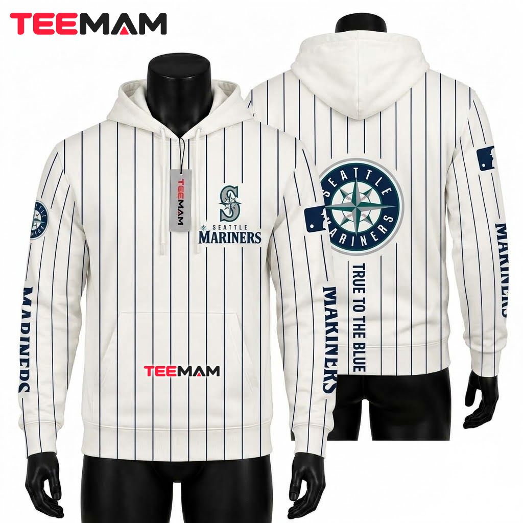 Seattle Mariners 3D Hoodie Pinstripe True To The Blue Front