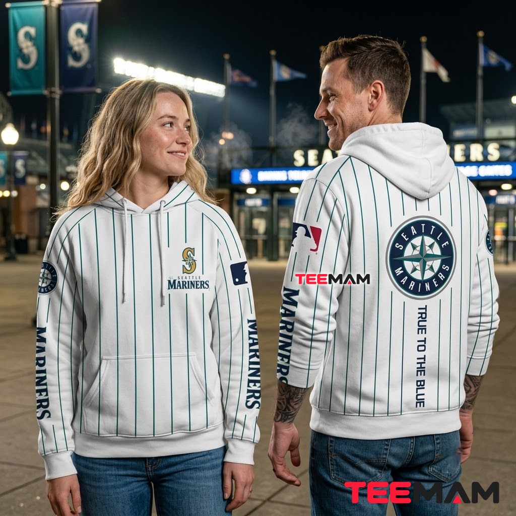 Seattle Mariners 3D Hoodie Pinstripe True To The Blue Back Seattle Mariners 3D Hoodie Pinstripe True To The Blue Back