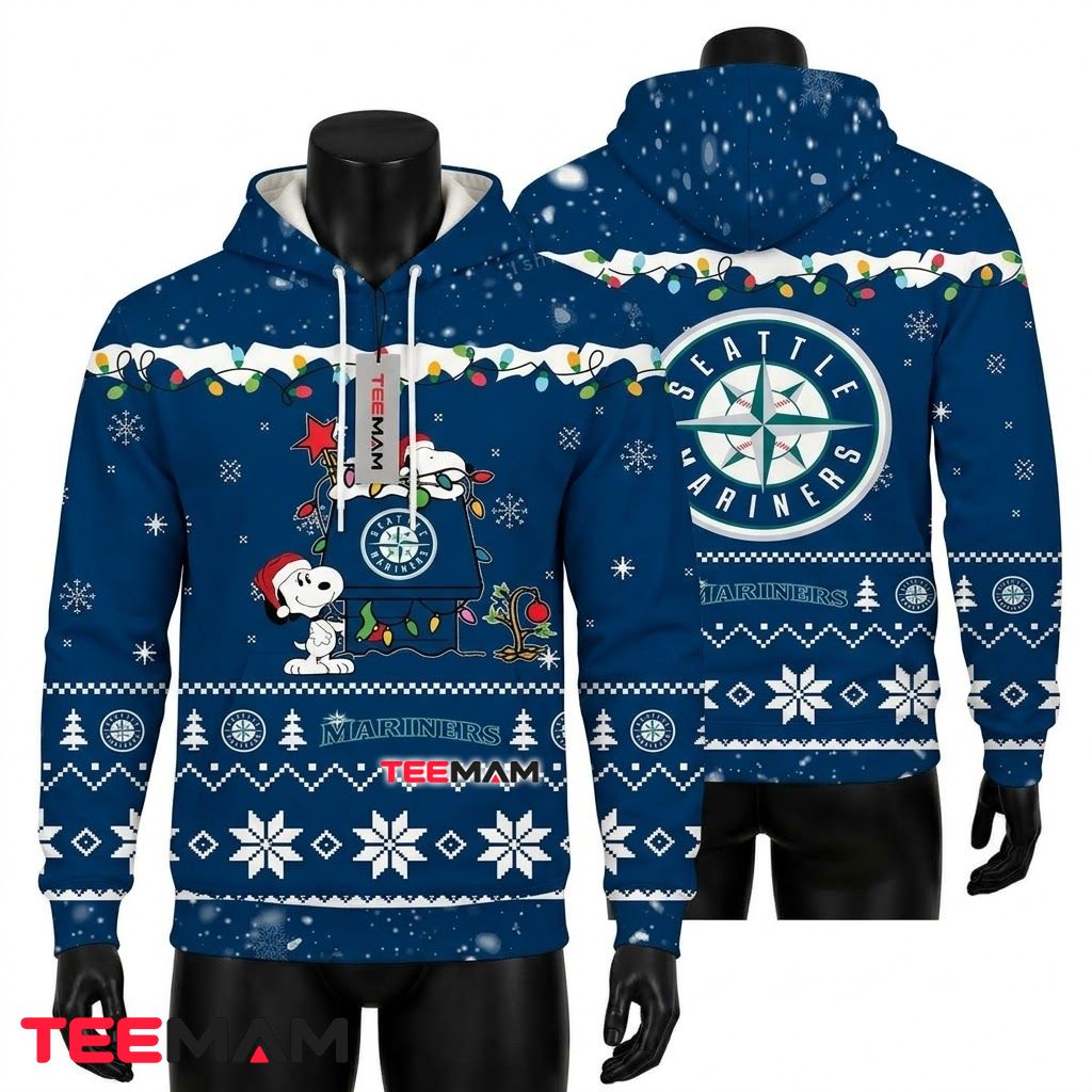 Seattle Mariners 3D Hoodie Snoopy Christmas Lights Front