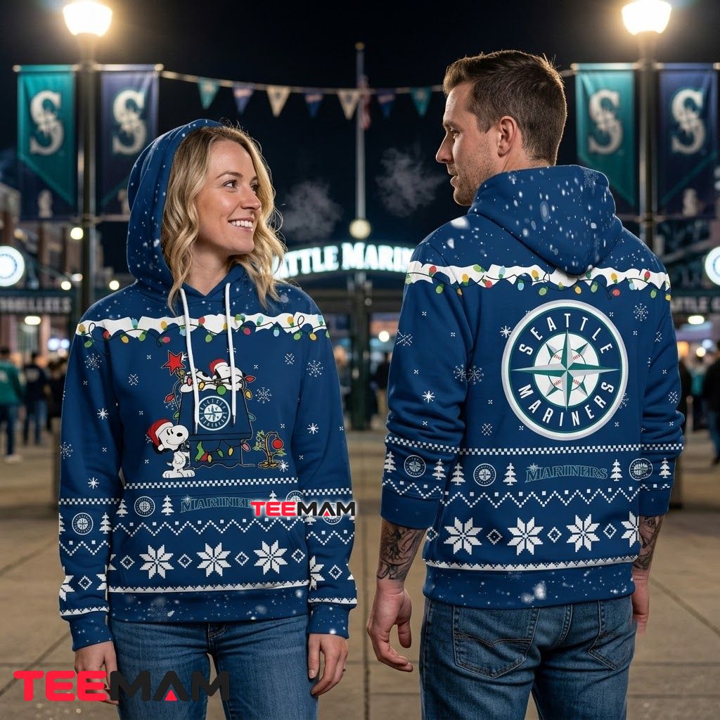 Seattle Mariners 3D Hoodie Snoopy Christmas Lights Back Seattle Mariners 3D Hoodie Snoopy Christmas Lights Back