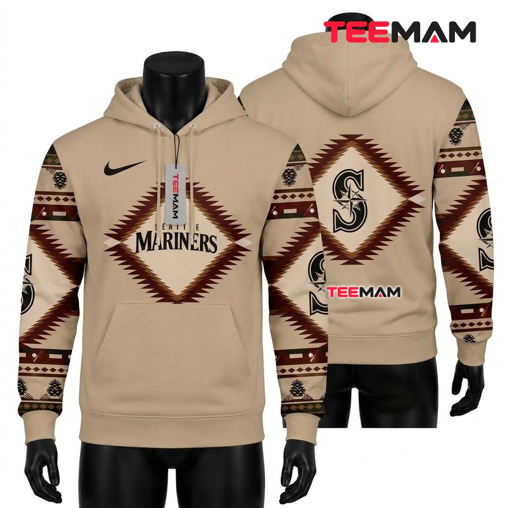 Seattle Mariners All Over Print 3D Hoodie Aztec Diamond Pattern Front