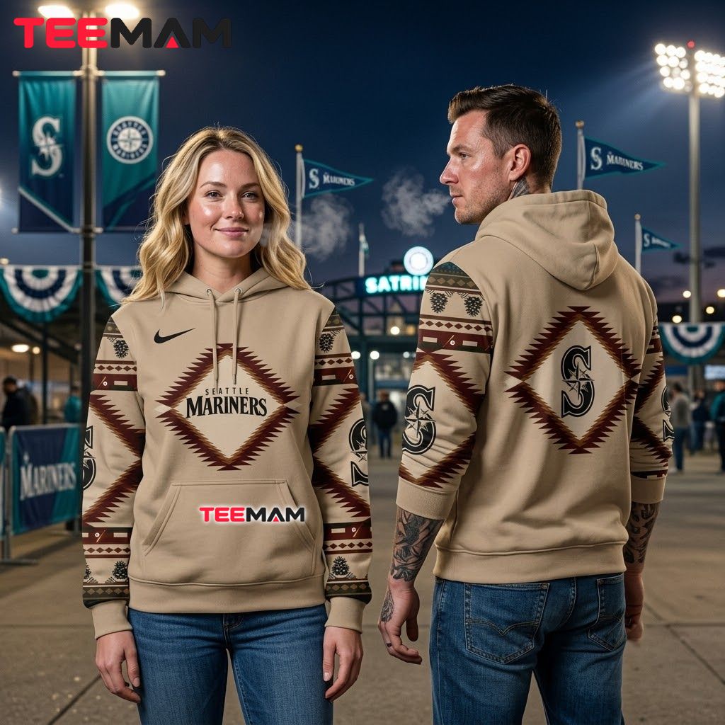 Seattle Mariners All Over Print 3D Hoodie Aztec Diamond Pattern Back Seattle Mariners All Over Print 3D Hoodie Aztec Diamond Pattern Back