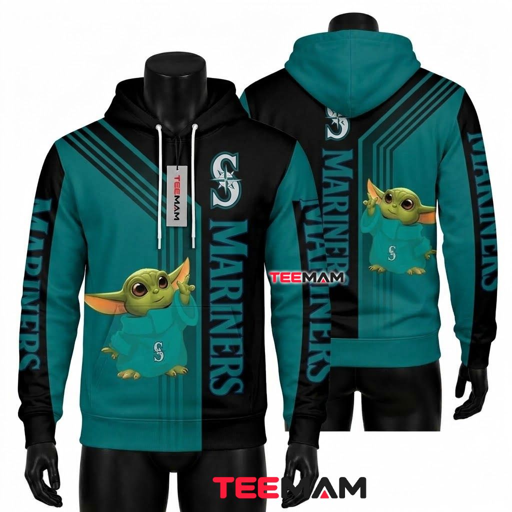 Seattle Mariners All Over Print 3D Hoodie Baby Yoda Front
