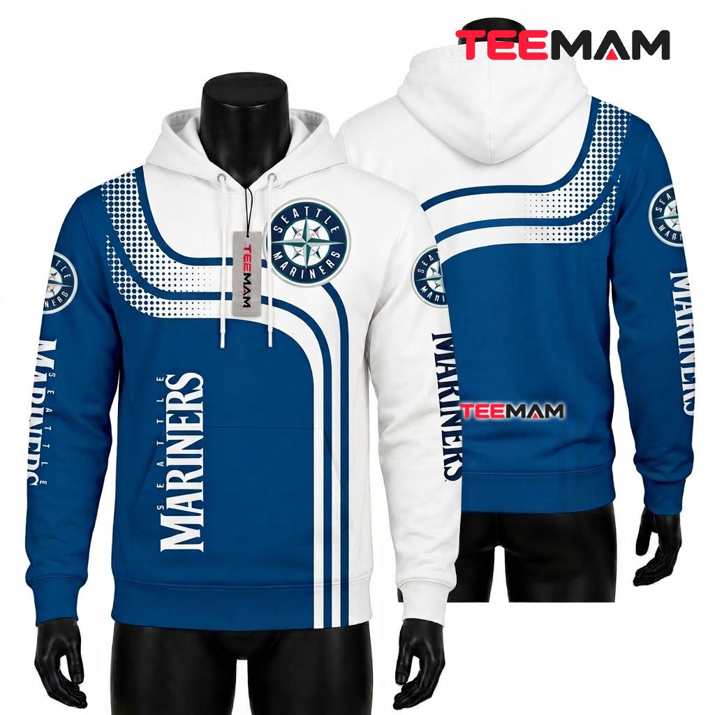 Seattle Mariners All Over Print 3D Hoodie Curve Stripe Pattern Front