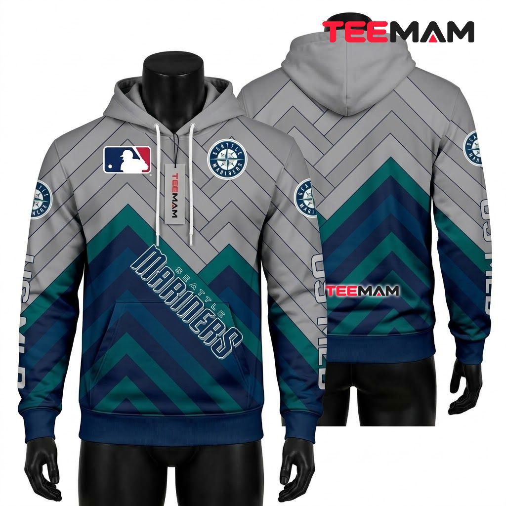 Seattle Mariners All Over Print 3D Hoodie Geometric Mountain Pattern Front