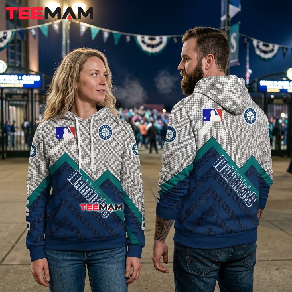 Seattle Mariners All Over Print 3D Hoodie Geometric Mountain Pattern Back Seattle Mariners All Over Print 3D Hoodie Geometric Mountain Pattern Back