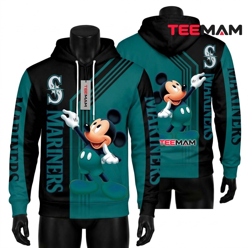 Seattle Mariners All Over Print 3D Hoodie Mickey Mouse Front