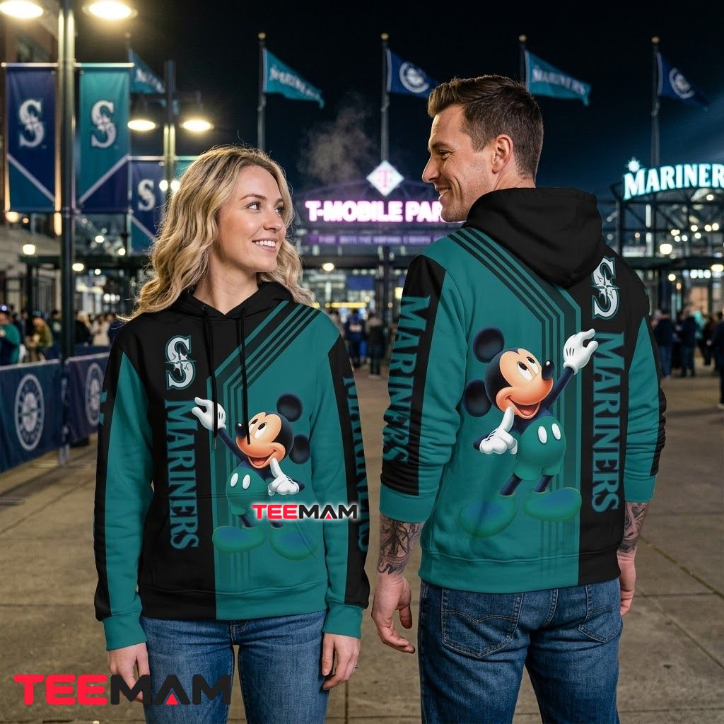 Seattle Mariners All Over Print 3D Hoodie Mickey Mouse Back Seattle Mariners All Over Print 3D Hoodie Mickey Mouse Back