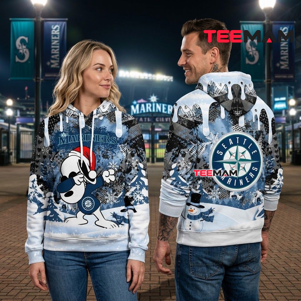 Seattle Mariners All Over Print 3D Hoodie Snoopy Dabbing Winter Camo Back Seattle Mariners All Over Print 3D Hoodie Snoopy Dabbing Winter Camo Back
