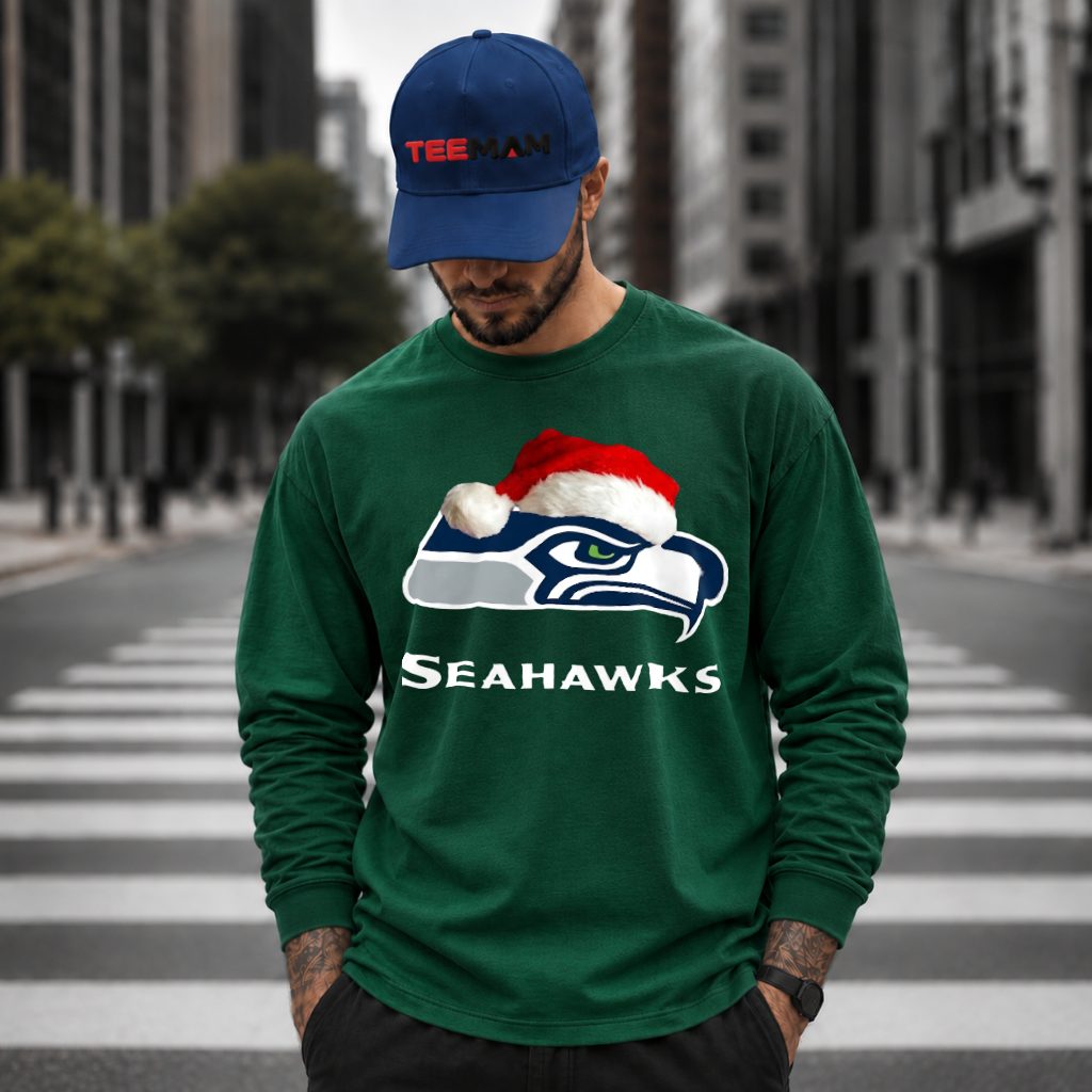 Seattle Seahawks Logo Santa Hat Christmas Long Sleeve Seattle Seahawks Logo Santa Hat Christmas Long Sleeve