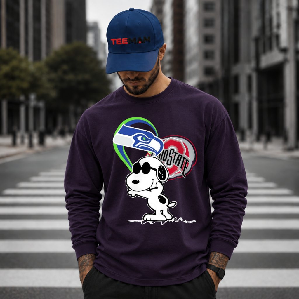 Seattle Seahawks Ohio State Snoopy Heart Long Sleeve Seattle Seahawks Ohio State Snoopy Heart Long Sleeve