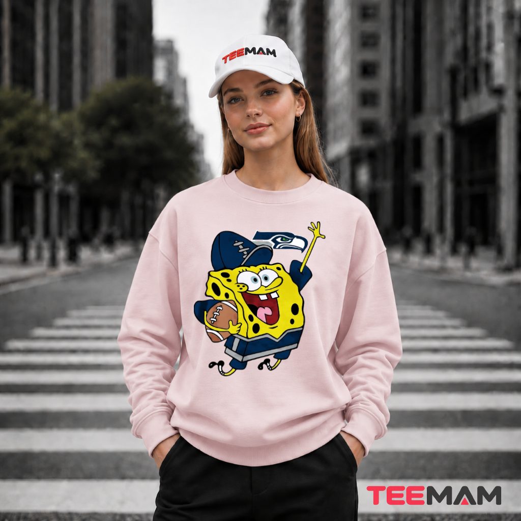 Seattle Seahawks Spongebob Football Fan Long Sleeve Seattle Seahawks Spongebob Football Fan Long Sleeve