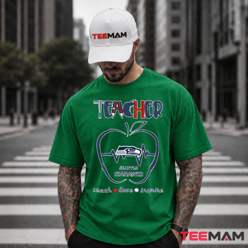 Seattle Seahawks Teacher Apple Heartbeat T-Shirt