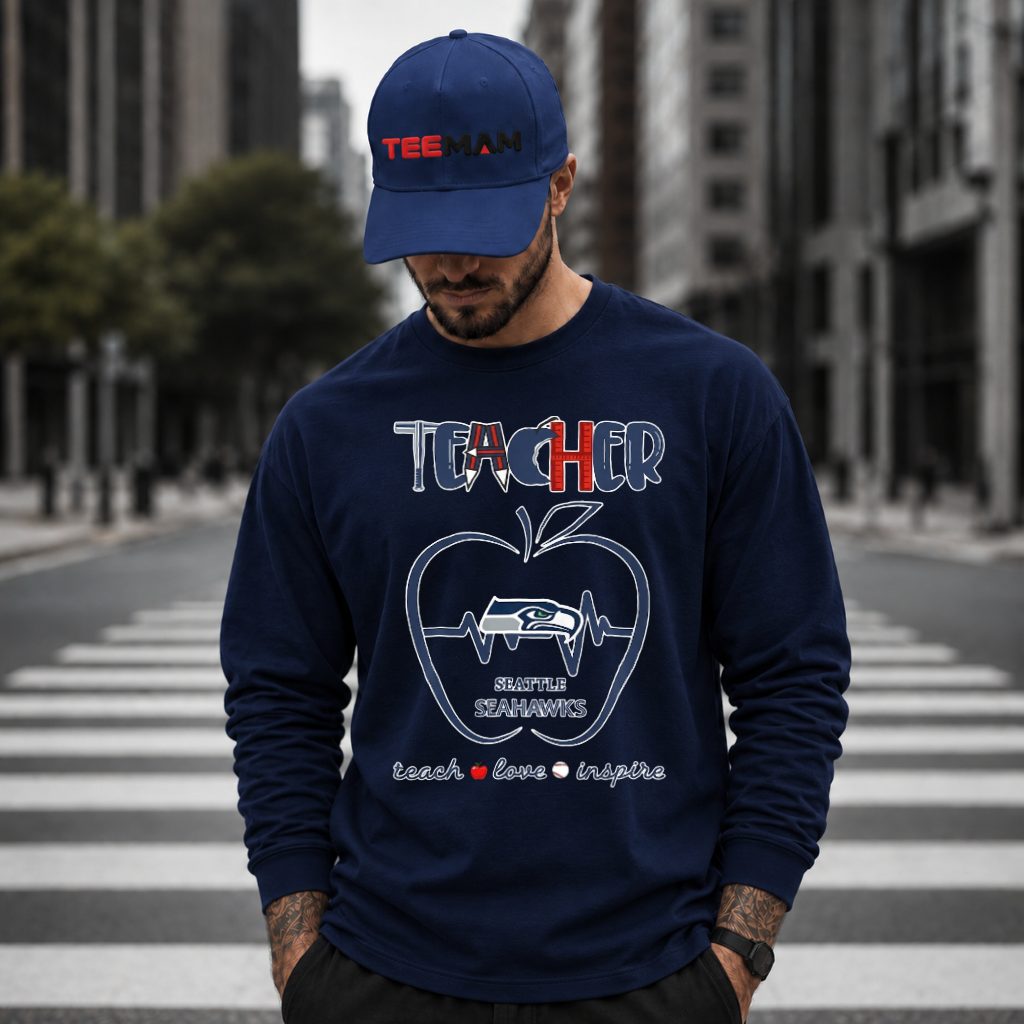 Seattle Seahawks Teacher Apple Heartbeat Long Sleeve Seattle Seahawks Teacher Apple Heartbeat Long Sleeve