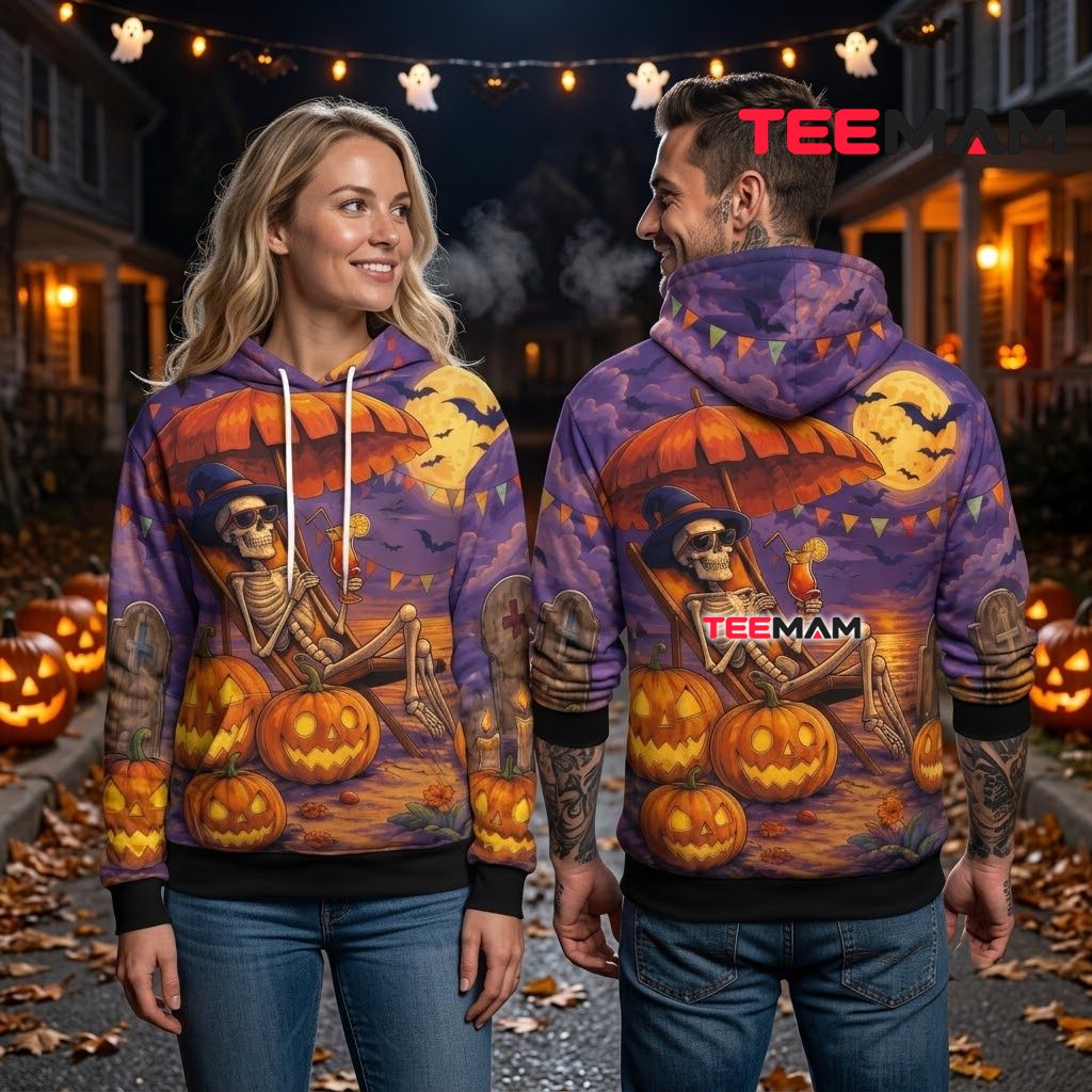 Skeleton Beach Chair Halloween 3D Hoodie Back Skeleton Beach Chair Halloween 3D Hoodie Back
