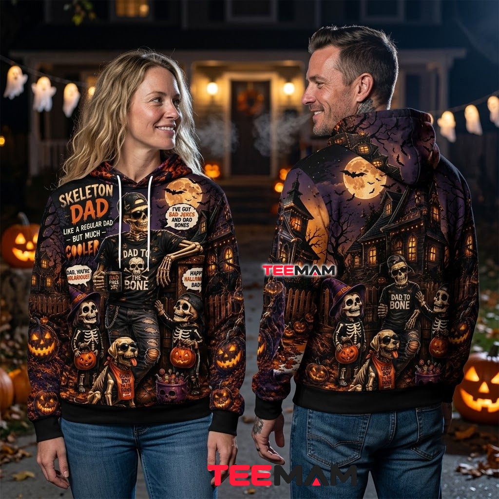 Skeleton Dad Family Halloween 3D Hoodie Back Skeleton Dad Family Halloween 3D Hoodie Back