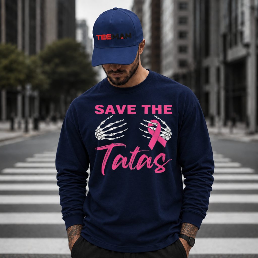 Skeleton Hands Save The Tatas Ribbon Long Sleeve Skeleton Hands Save The Tatas Ribbon Long Sleeve
