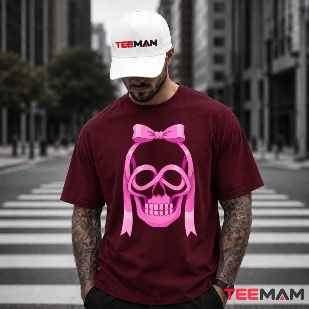 Skull Ribbon Bow Infinity Breast Cancer T-Shirt