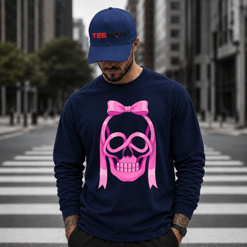 Skull Ribbon Bow Infinity Breast Cancer Long Sleeve Skull Ribbon Bow Infinity Breast Cancer Long Sleeve