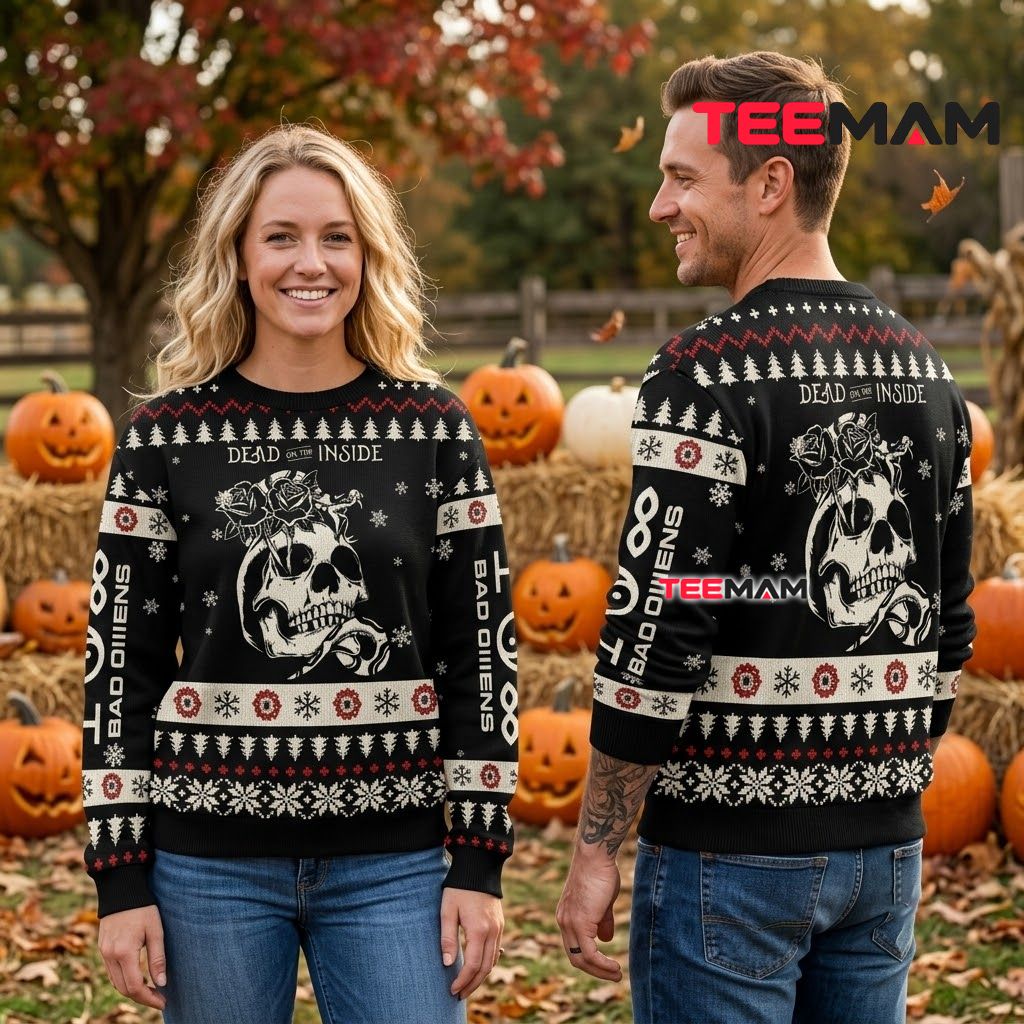 Skull Ugly Halloween Sweater Dead Inside Rose Print Back Skull Ugly Halloween Sweater Dead Inside Rose Print Back