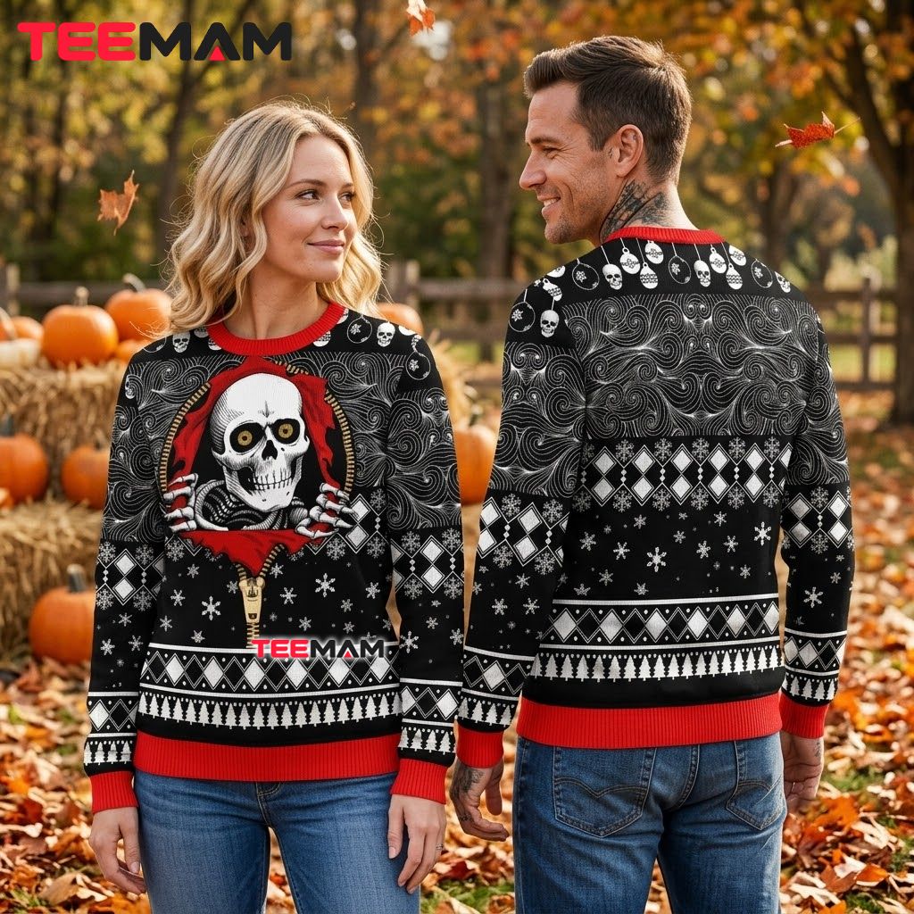 Skull Ugly Halloween Sweater Zipper Reveal Hood Print Back Skull Ugly Halloween Sweater Zipper Reveal Hood Print Back