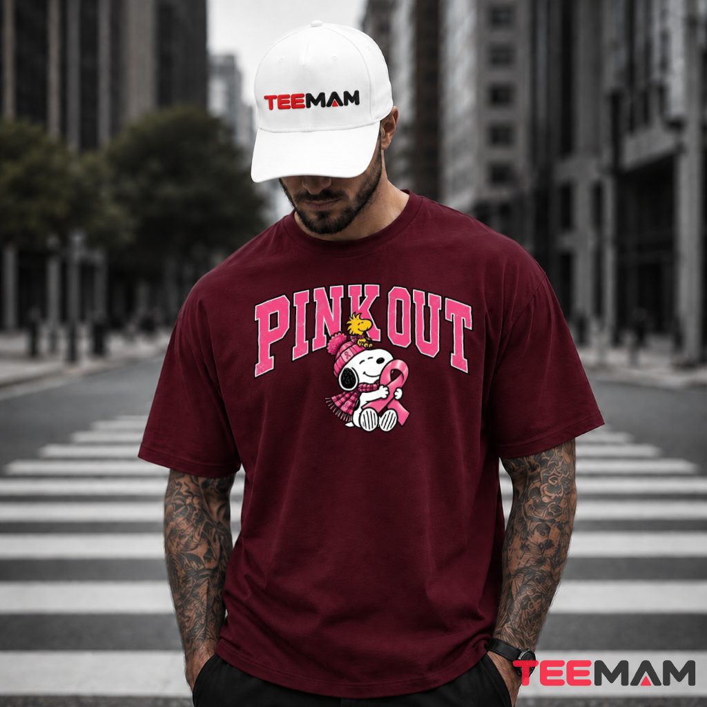 Snoopy Pink Out Pink Ribbon October T-Shirt