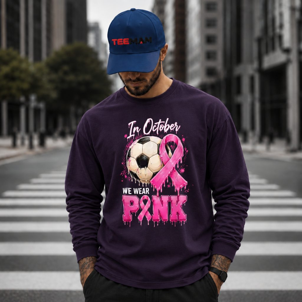 Soccer Ball Drip Ribbon October Awareness Long Sleeve Soccer Ball Drip Ribbon October Awareness Long Sleeve
