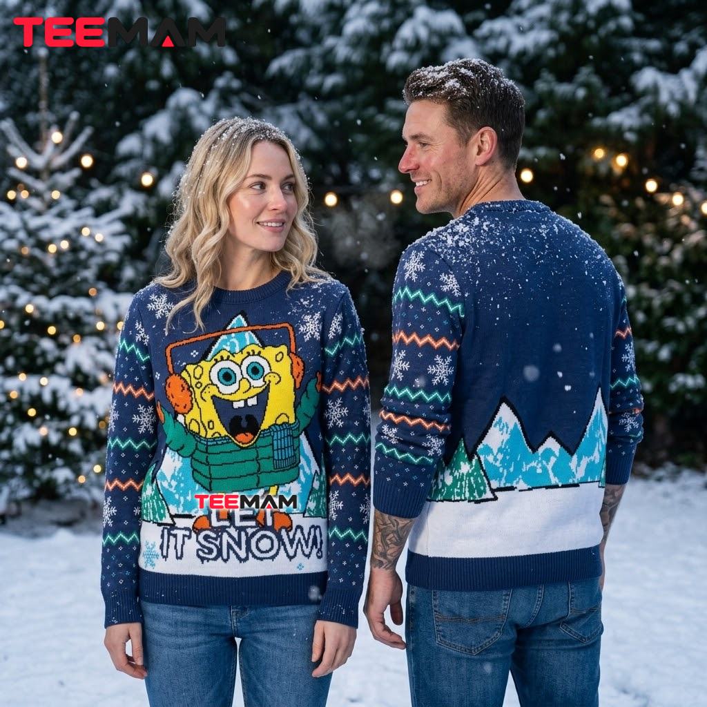Spongebob Squarepants Ugly Christmas Sweater Let Snow Back Spongebob Squarepants Ugly Christmas Sweater Let Snow Back