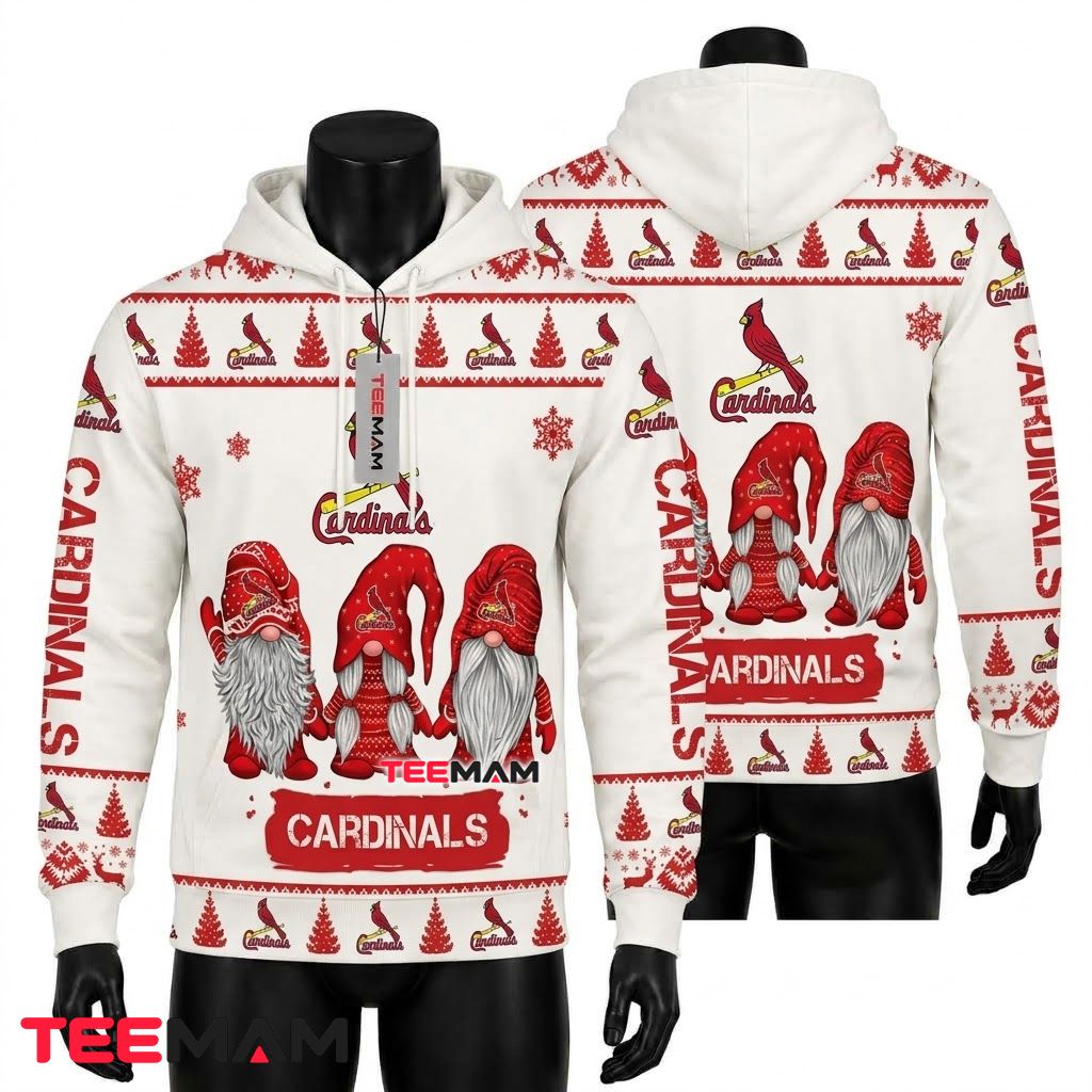 St. Louis Cardinals 3D Hoodie Christmas Gnomes White Front