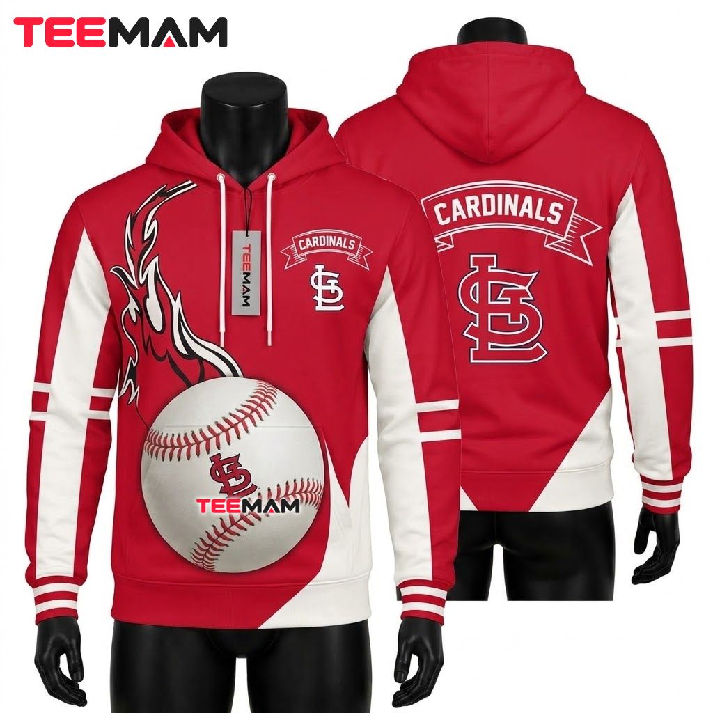 St. Louis Cardinals 3D Hoodie Flame Baseball Red White Front